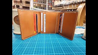 Making a Leather Tri Fold 2 0 Wallet with stacked pockets [upl. by Sutelc105]