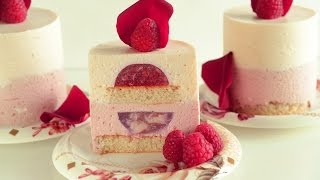 Raspberry Lychee Individual Mousse Cakes with Rose Water – Ispahan Dessert Version [upl. by Garfield]