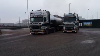 Scania R500 V8 amp Scania R450  Loading Grain Pro   Van Triest Veevoeders Hoogeveen [upl. by Milo]