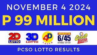 Lotto Result Today 9pm November 4 2024 PCSO [upl. by Agbogla]