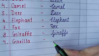 20 Wild animals name in English  Wild animal name Wild animal name in cursive handwriting [upl. by Iadrahs]