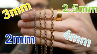 2mm 3mm amp 4mm ROPE CHAINS  Gold Jewelry Sizing [upl. by Keelin]