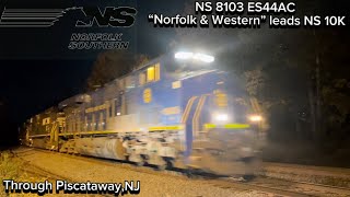 NS 8103 ES44AC “Norfolk amp Western” leads NS 10K through PiscatawayNJ [upl. by Akcirret572]