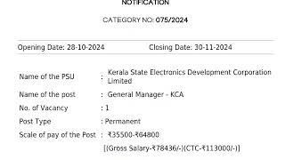 General Manager KCA vacancy in Kerala State Electronics Development Corporation Limited2024 [upl. by Ueih]