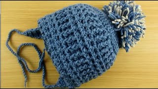 Crochet pom pom hat 12 years  easy tutorial Happy Crochet Club [upl. by Arekat]