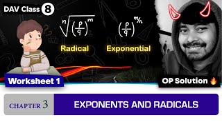 Worksheet 1  Chapter 3  DAV Class 8 Maths  Exponents and Radicals  CH03WS01 🔥🔥🔥 [upl. by Figge]