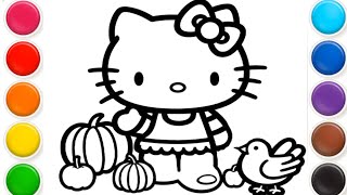 Hello kitty with pumpkin Drawing painting and coloring for kids amp toddler  colourfulkids1 [upl. by Etireugram94]