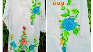 Fabric paint designing ideaskurti paintGIRL CORNER fabricpaint [upl. by Eemla]