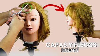 COMO CORTAR CON CAPAS Y FLECOS ► CABELLO CORTO  EN 2 PASOS [upl. by Alehcim470]