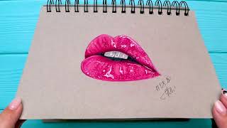 how to draw glossy lips with colored pencils  realistic lips drawing [upl. by Toulon]