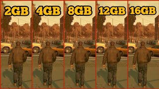 GTA 4 RAM COMPARISON 2GB VS 4GB VS 8GB VS 12GB VS 16GB [upl. by Amena67]