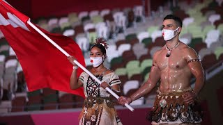 Olympics Opening Ceremony Tonga shirtless flag bearer [upl. by Aikemat]