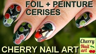 NAIL ART CERISE foil et peinture acrylique [upl. by Ennayt]