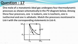 JEE Adv solutions physics 2018  One mole of a monatomic ideal gas undergoes four thermodynamic [upl. by Aran]