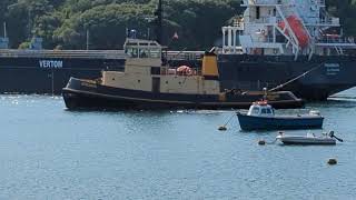 Fowey tug morgawr turning a coster around in Fowey harbour [upl. by Analed]