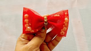 Bow HairClip Making at Home  HairClip Tutorial  DIY Bow HairClip Design [upl. by Hemetaf]