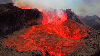 3 HUGE VOLCANO EFFUSIVE ERUPTIONS IN UNIQUE FOOTAGE – Fagradalsfjall Volcano Iceland Description [upl. by Enelra]