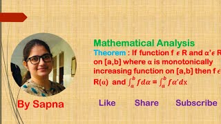 If function f and a is in R then f is in Ra Riemann Stieltjes Integral  by Sapna [upl. by Reggis]