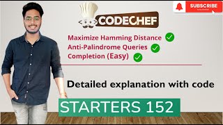 Codechef  Starters 152  B  C  D  AntiPalindrome Queries  Completion Easy  Editorial [upl. by Anuaik]