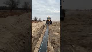 So smoothly and skillfully workers embed the pipe fltting Excavator Pipeline Installation stress [upl. by Applegate266]