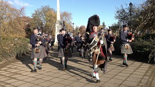 Drum Major leads the 2023 Remembrance Sunday parade past 51st Highland Div memorial in Perth [upl. by Spence346]