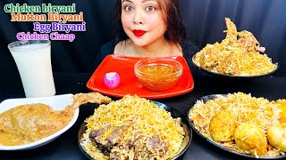 AsmrEating Spicy Chicken BiryaniSpicy Mutton Biryani amp Egg Biryani With Chicken ChaapLassi🔥 [upl. by Ratcliff]