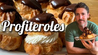 Profiteroles  Basic Choux Pastry  Cream Puffs With Pastry Cream [upl. by Oynotna]