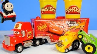 Cars Mack Hauler Disney Pixar Neon Racers PlayDoh Riplash Racecars and Thomas Fails [upl. by La Verne]