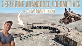 Abandoned steam locomotives at a train depot in the desert  URBEX [upl. by Dayir]