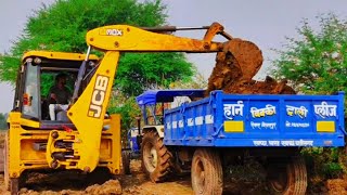 JCB 3dx Backhoe Loading Mud in Mahindra 475 Di tractor JCB miti khudai JCB video JCB cartoon jcb [upl. by Handal]