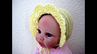 Crochet Baby hat Bonnet 03 months tutorial [upl. by Kenn]