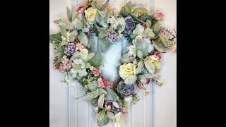 How to Make a Pastel Flowers HeartShaped Wreath on a HeartShaped Wire Frame [upl. by Verge]