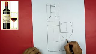 Como DIBUJAR UNA BOTELLA Y COPA EL ENCAJE EN EL DIBUJO [upl. by Sweet566]