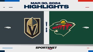 NHL Highlights  Golden Knights vs Wild  March 30 2024 [upl. by Ahsonek]