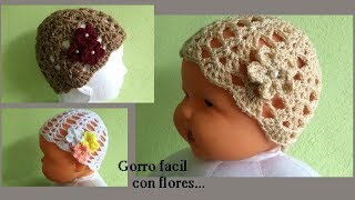 Gorro facil con flores a crochet [upl. by Holmes]