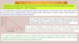 Question answer on Force and laws of motion Consevation of momentum Class 910Physics Foundation JEE [upl. by Eceinaj30]