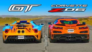 Ford GT v Corvette Z06 DRAG RACE [upl. by Surbeck782]