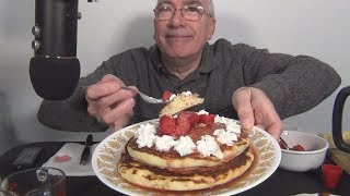 ASMR Eating Pancakes with Strawberries and Crispy Bacon [upl. by Arlyn671]