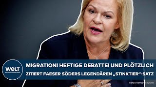 FAESER Migration Heftige Debatte Und plötzlich zitiert die Innenministerin Söders quotStinktierquot [upl. by Vassaux]