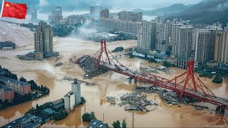 China is in chaos The bridge was destroyed after the dam burst and houses were swept away in Hunan [upl. by Dennis]