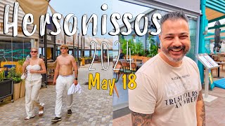 Hersonissos Crete Chersonissos walking tour 4k May 18 2024 Greece Kreta [upl. by Eulalie]