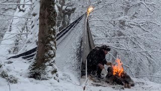 Camping in snow storm Can I survive 2 days in the winter forest [upl. by Hinch]