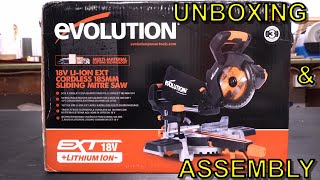 Evolution R185SMSLi 18V Cordless Sliding Mitre Saw  Unboxing amp Assembly 10 off see description [upl. by Eislehc]