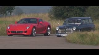 Volvo Amazon vs Ferrari 599 GTB F1 Interior  exterior race [upl. by Skell]