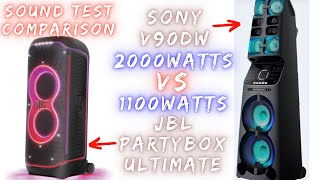 JBL Partybox Ultimate 1100 Watts VS 2000 Watts Sony MUTEKI MHCV90DW  Sound Test Comparison [upl. by Ditzel]