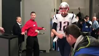 Tom Brady greets Randy Moss heading onto the field at Super Bowl LII  Feb 4 2018 [upl. by Ahsart]