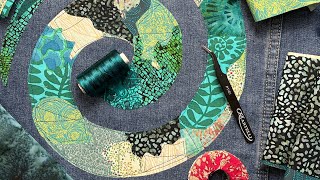 Fabric Collage Project Upcycle Denim Jacket Spiral Textile Art crazyquilt scrapfabricprojects [upl. by Halland238]