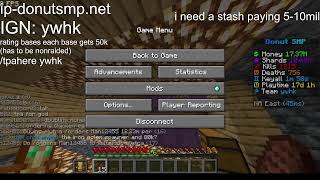 playing Donut Smp LIVE RATING BASESBUYING STASHES I NEED A STASH BADLY [upl. by Norahs]