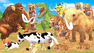 Tiger Bull Fight Giant Tiger Attack Cow Cartoon Buffalo Saved by Woolly Mammoth Elephant Vs TRex [upl. by Chesney]