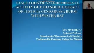 AntiDepressant Activity of Ethanolic Extract of Justicia Gendarussa Burm with Wister Rat [upl. by Booker858]